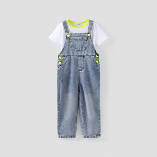 Kleinkind-Junge 2-teiliges Dino-Print-T-Shirt und Jeans-Overall-Set