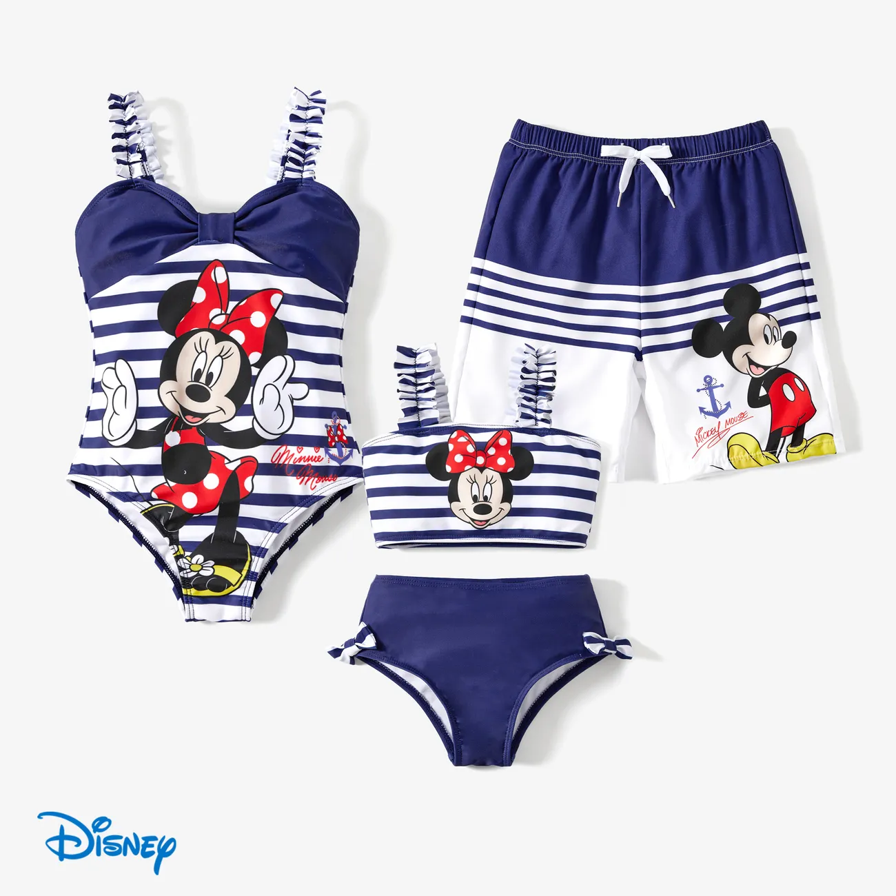 Disney Mickey and Friends Sibling Set Boys/Girls Character Stripped Swimsuit Dark Blue big image 1