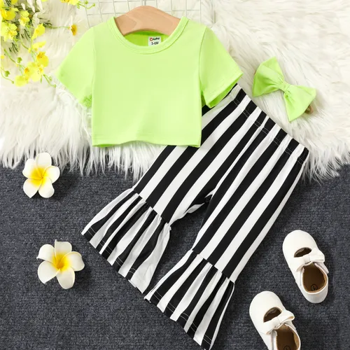 2pcs Baby Girl Summer Striped Horn Edge Top and Pants Set 
