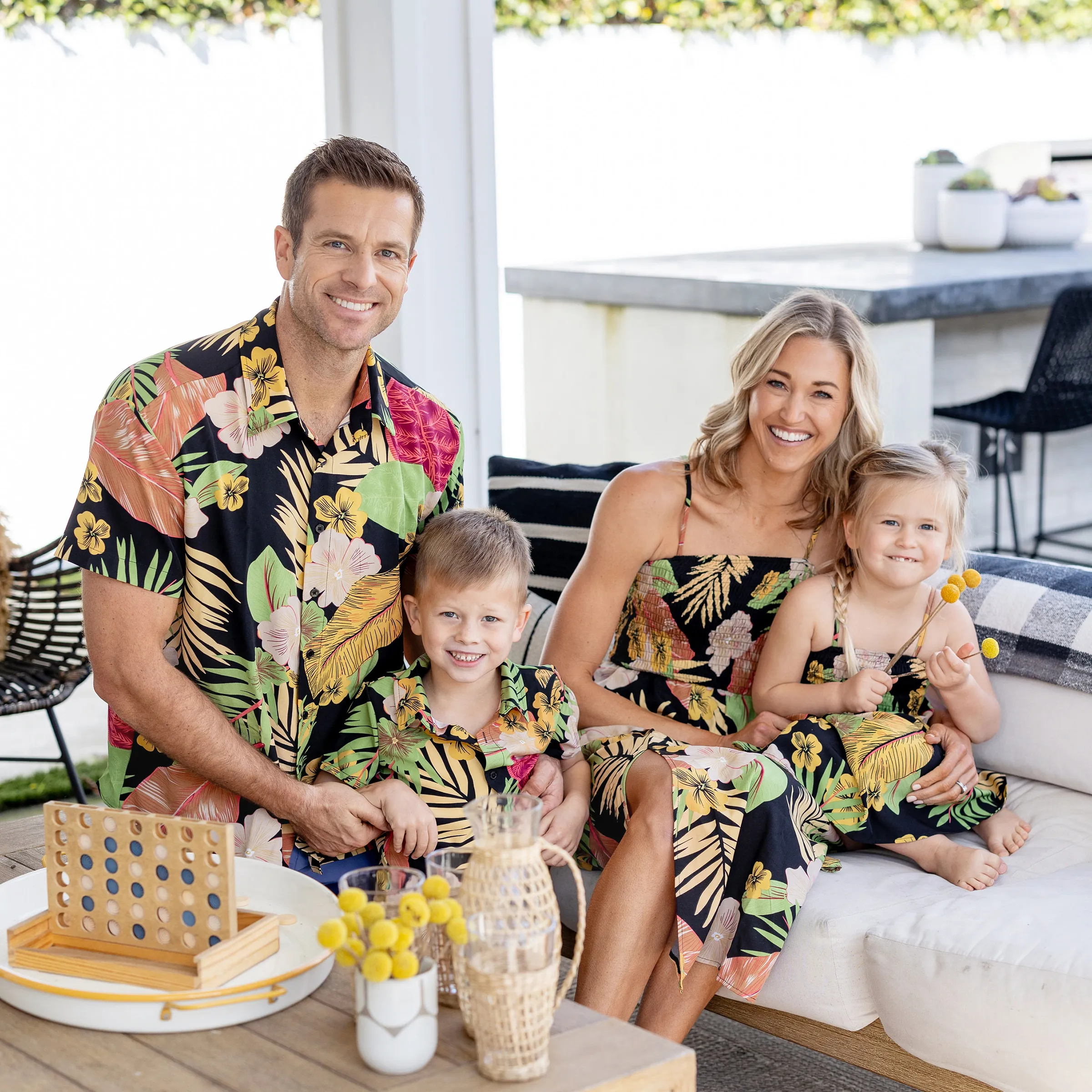 

Family Matching Floral Beach Shirt and Split Hem Shirred Strap Dress Sets