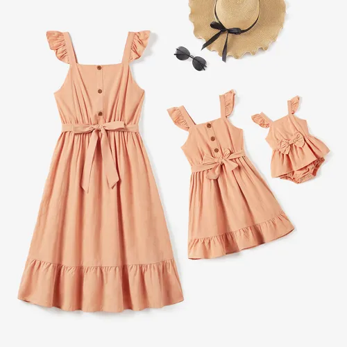 Mommy and Me Butterfly Jacquard Button Belted Dress
