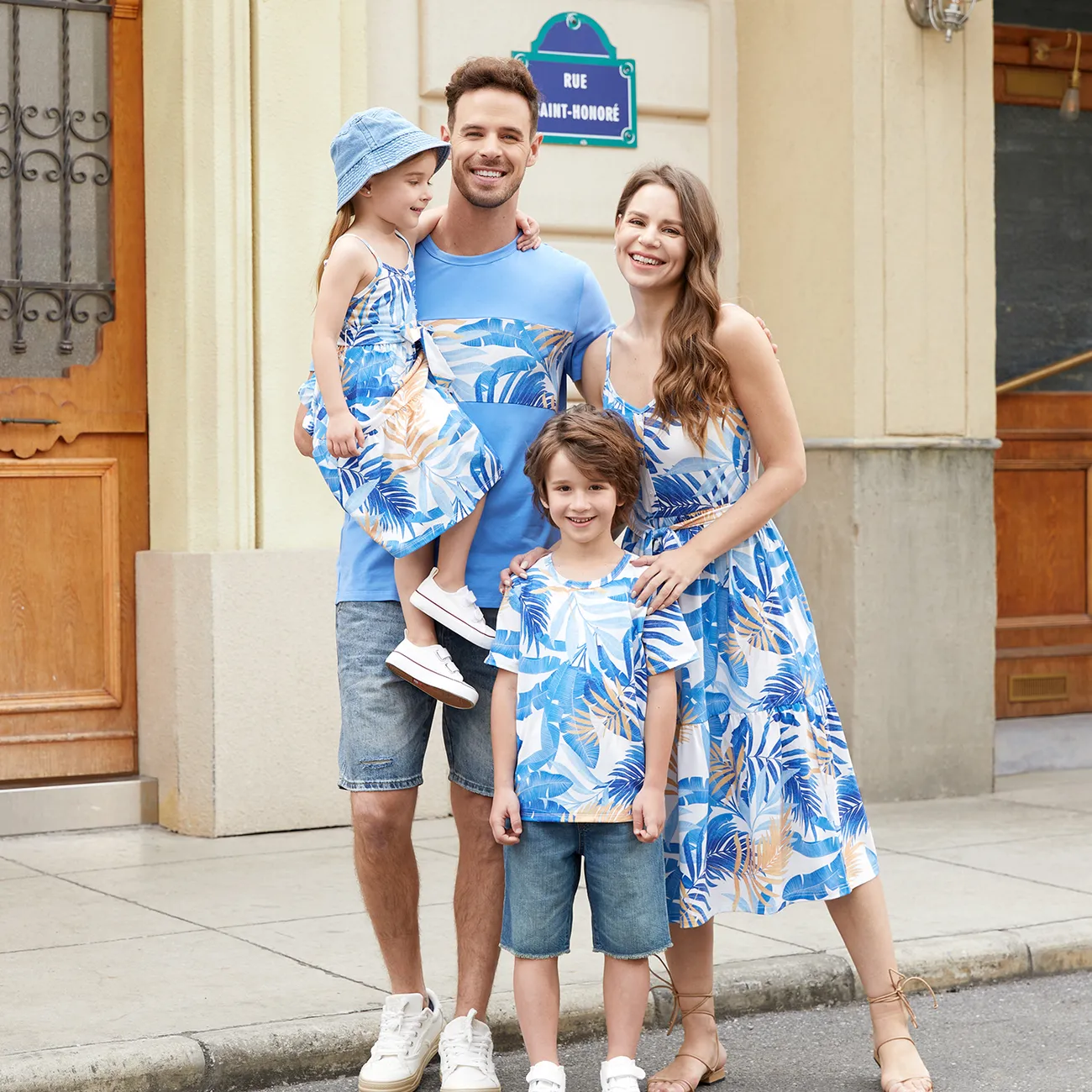 Look de família Plantas e flores tropicais Manga cava Conjuntos de roupa para a família Conjuntos Azul big image 1