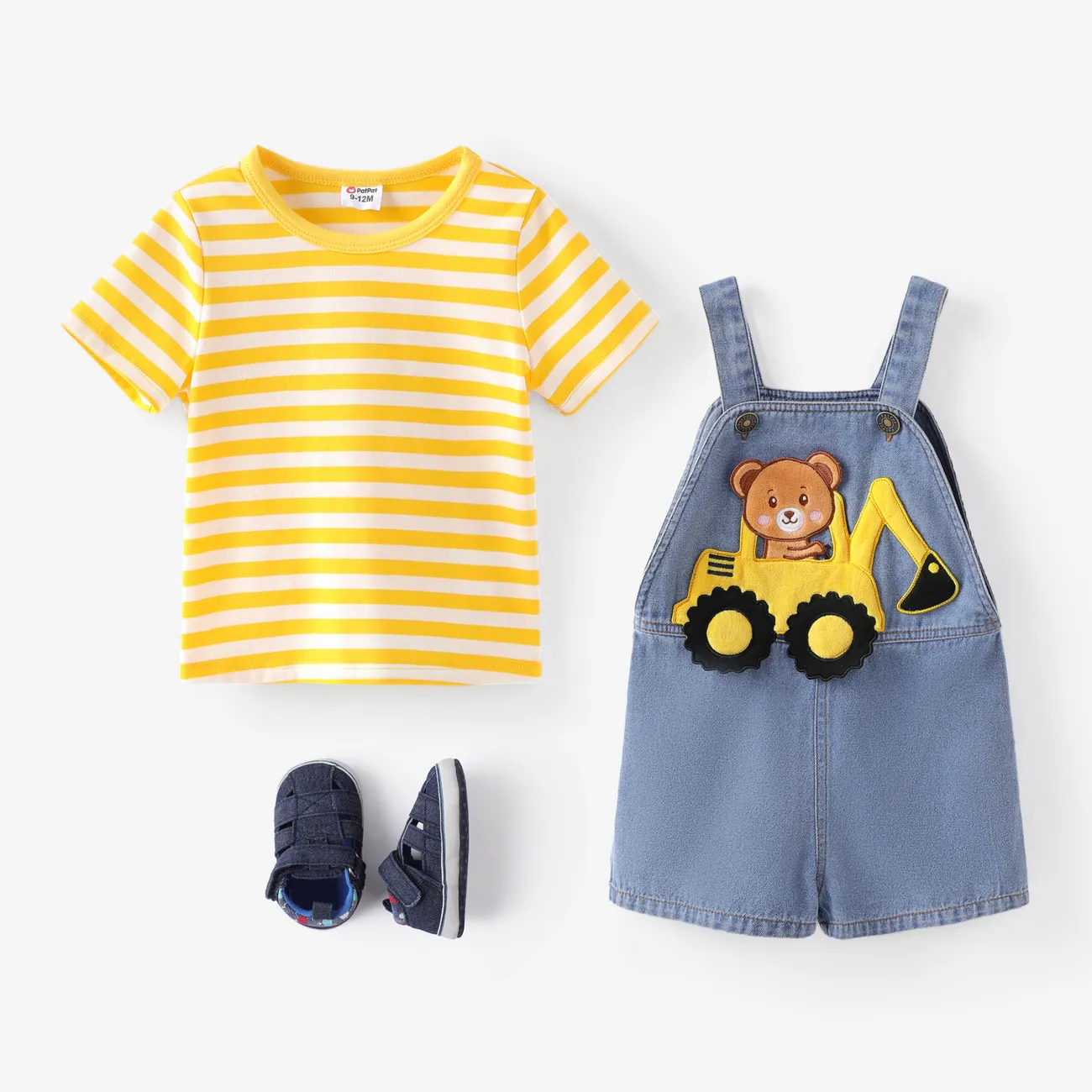 2件 嬰兒 男 鈕扣 童趣 短袖 嬰兒套裝 黃色 big image 1