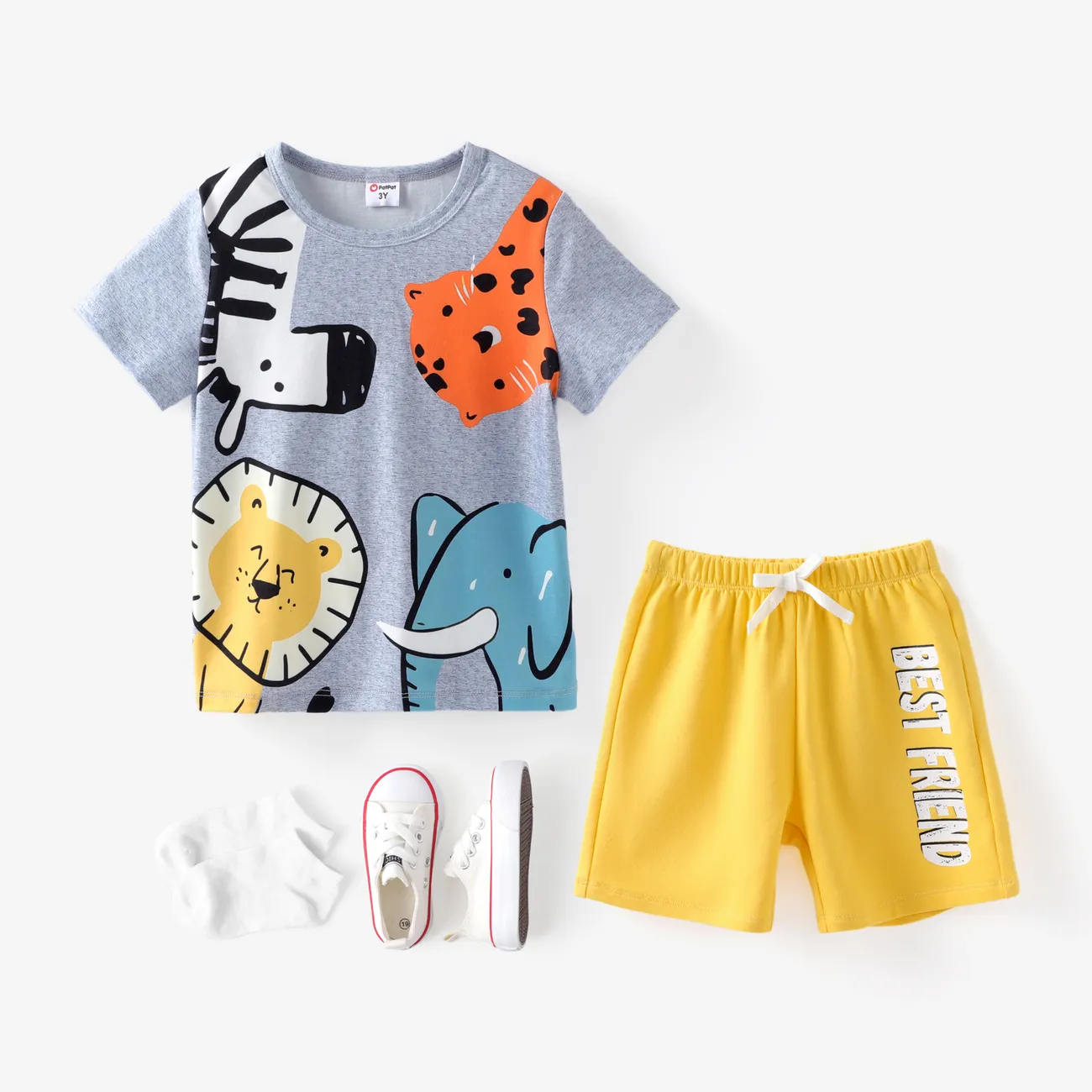 Toddler Boy 2pcs Animal Pattern Tee and Letter Print Shorts Set Flecked Grey big image 1