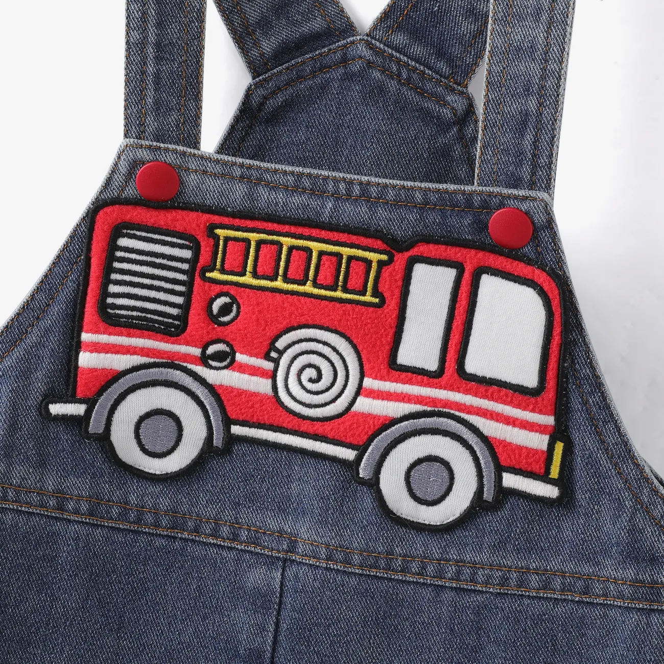 Toddler Boys 2pcs Vehicle Print Tee and Vehicle Embroiderey Denim Overalls Set Flecked Grey big image 1
