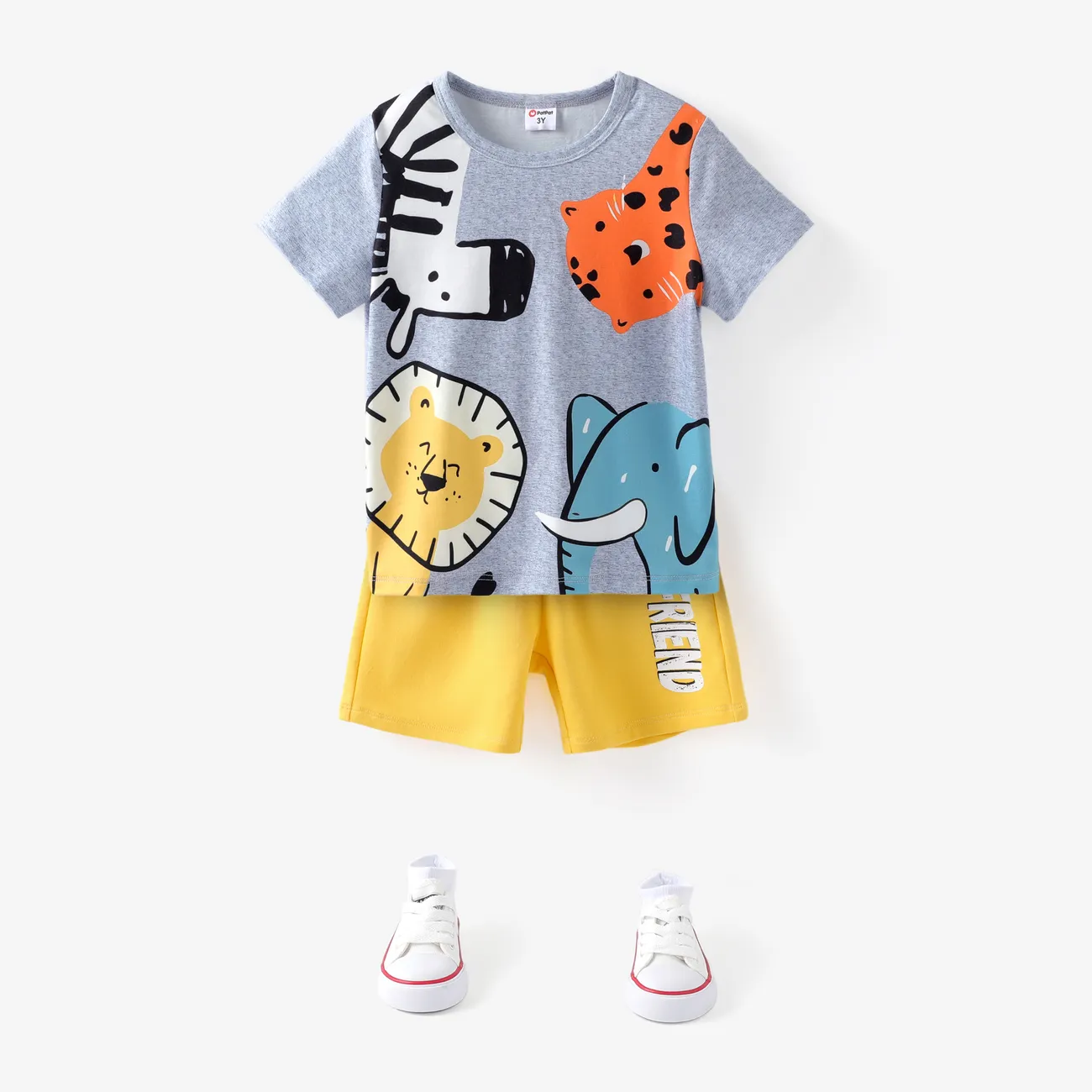 Toddler Boy 2pcs Animal Pattern Tee and Letter Print Shorts Set Flecked Grey big image 1
