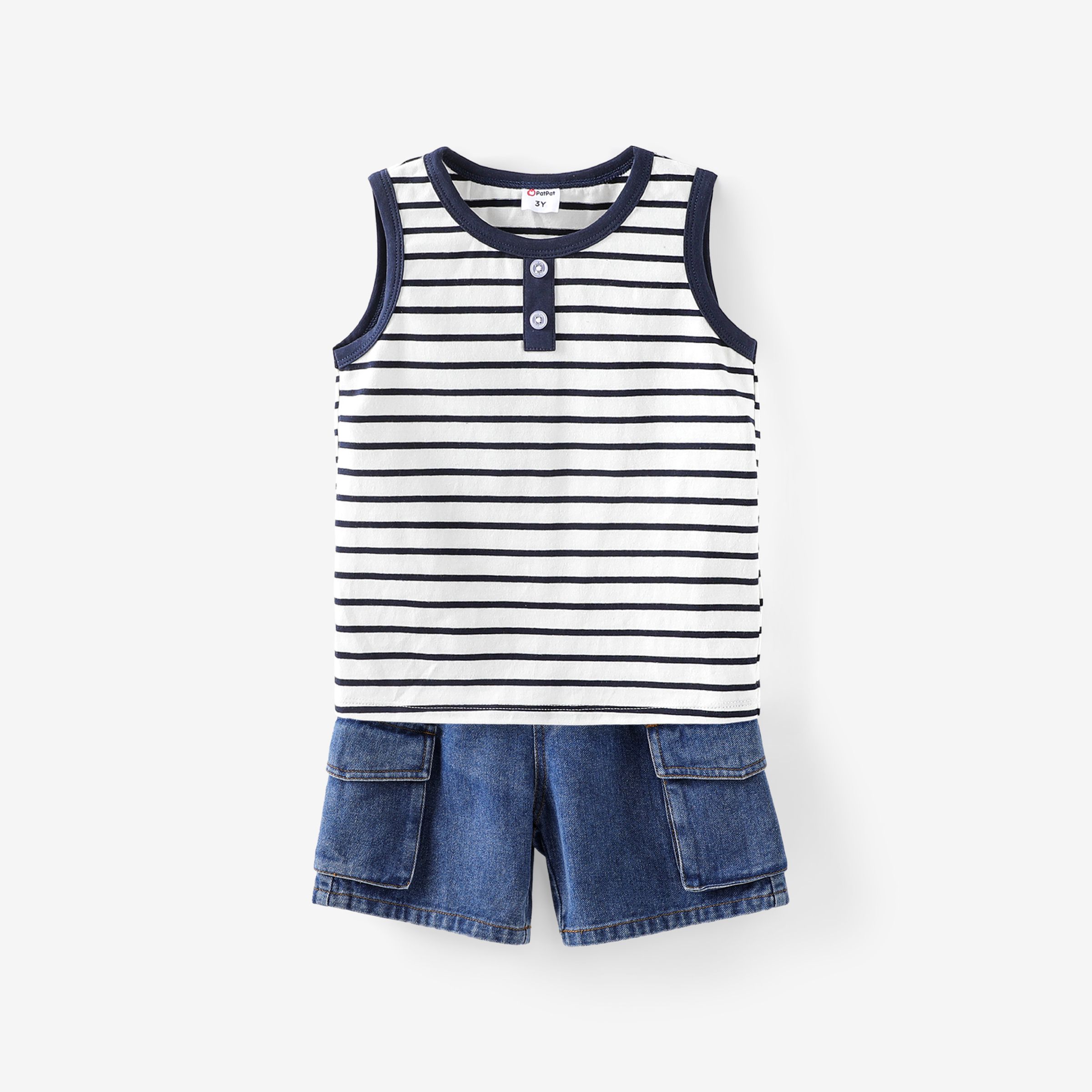 

Toddler Boy 2pcs Casual Stripe Tank Top and Denim Shorts Set
