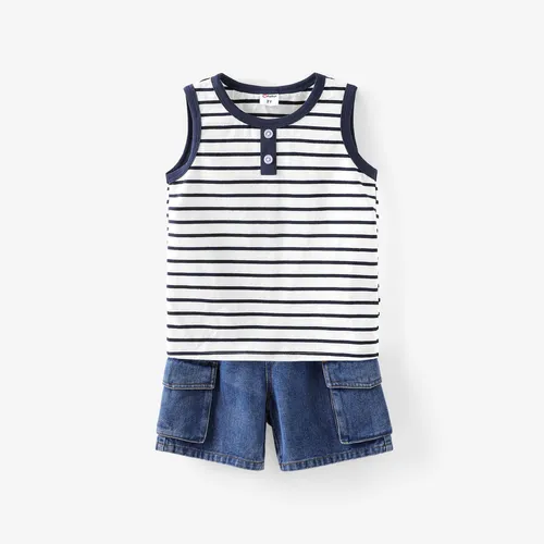 Toddler Boy 2pcs Casual Stripe Tank Top and Denim Shorts Set