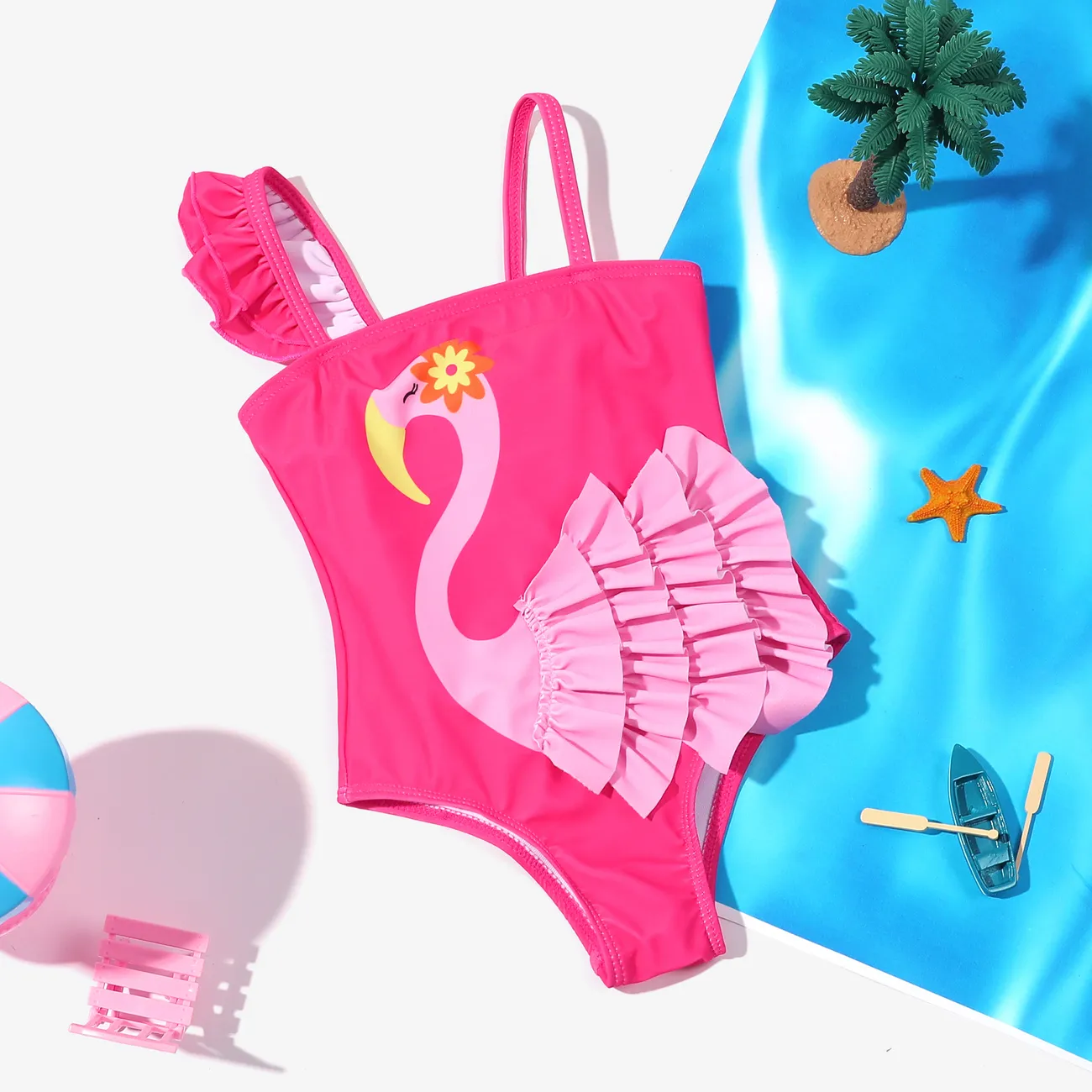 Criança Menina Hipertátil/3D Infantil Flamingo Fato de banho Roseo big image 1