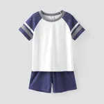 Toddler Boy 2pcs Colorblock Tee and Shorts Set BLUEWHITE