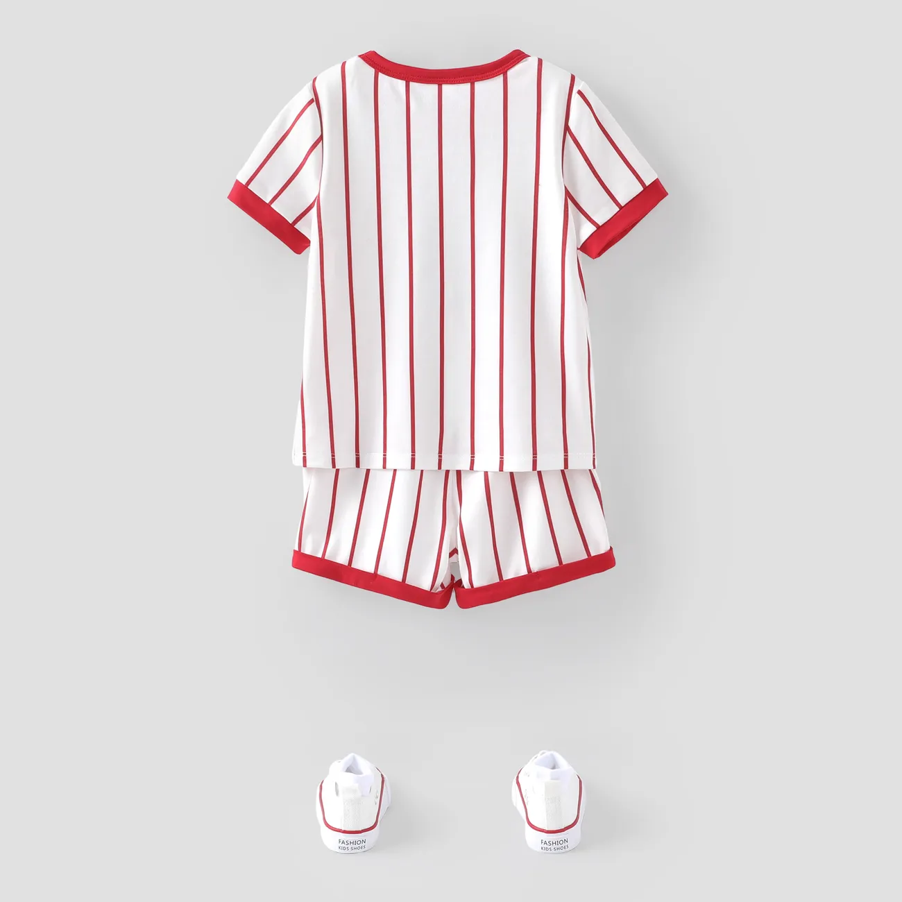 Toddler Boy 2pcs Sporty Stripe Print Tee and Shorts Set White big image 1