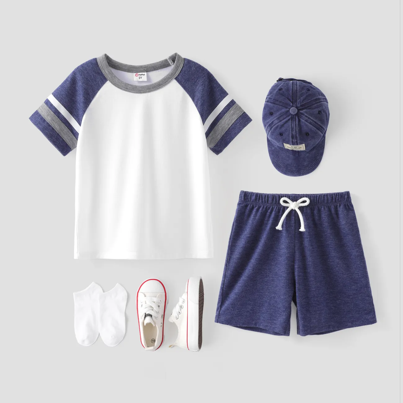 Toddler Boy 2pcs Colorblock Tee and Shorts Set BLUEWHITE big image 1