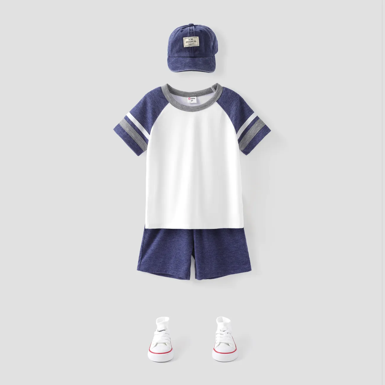Toddler Boy 2pcs Colorblock Tee and Shorts Set BLUEWHITE big image 1