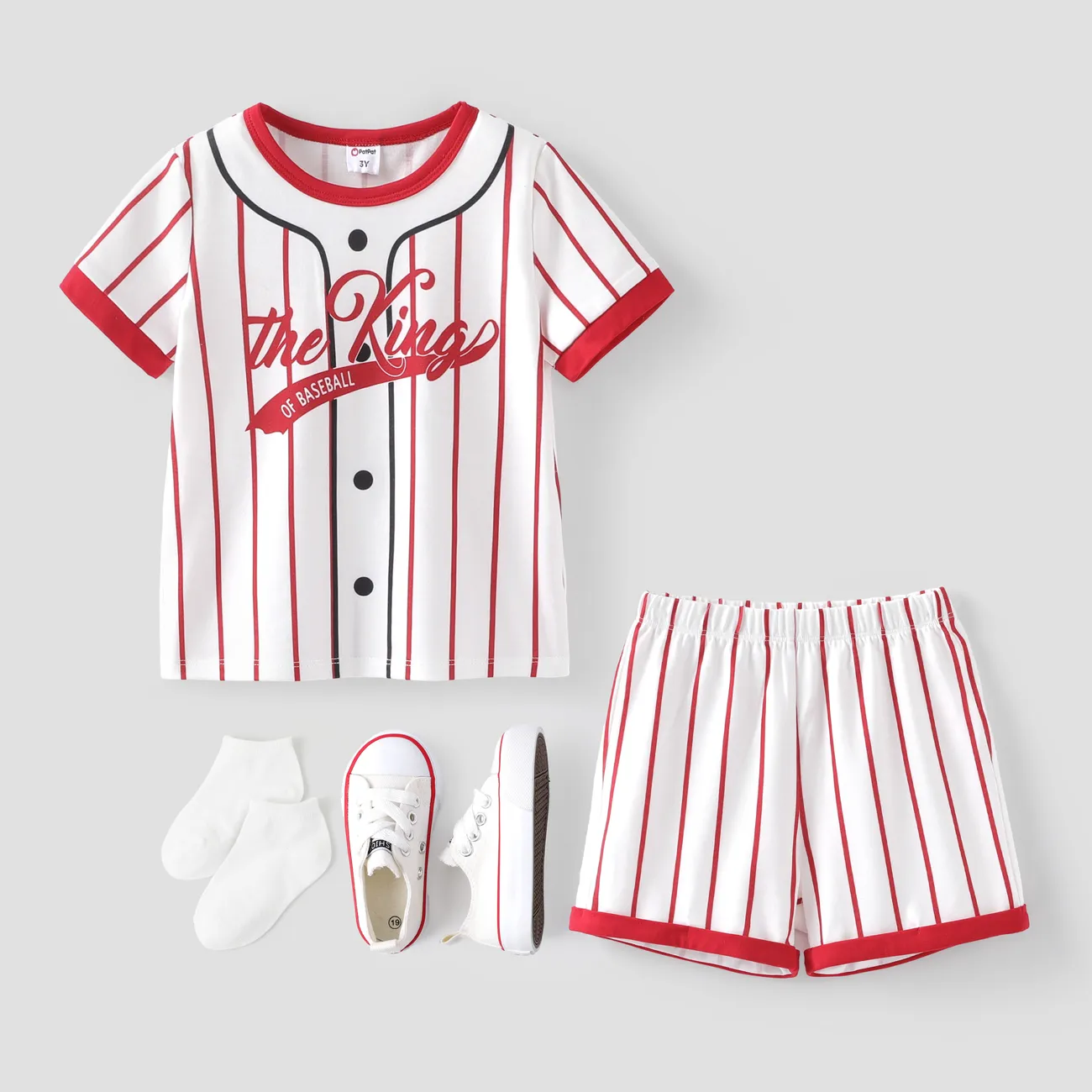 Toddler Boy 2pcs Sporty Stripe Print Tee and Shorts Set White big image 1