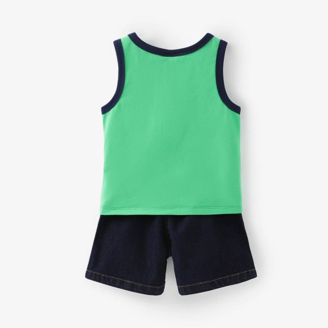 2件 嬰兒 男 布料拼接 休閒 無袖 嬰兒套裝 綠色 big image 1