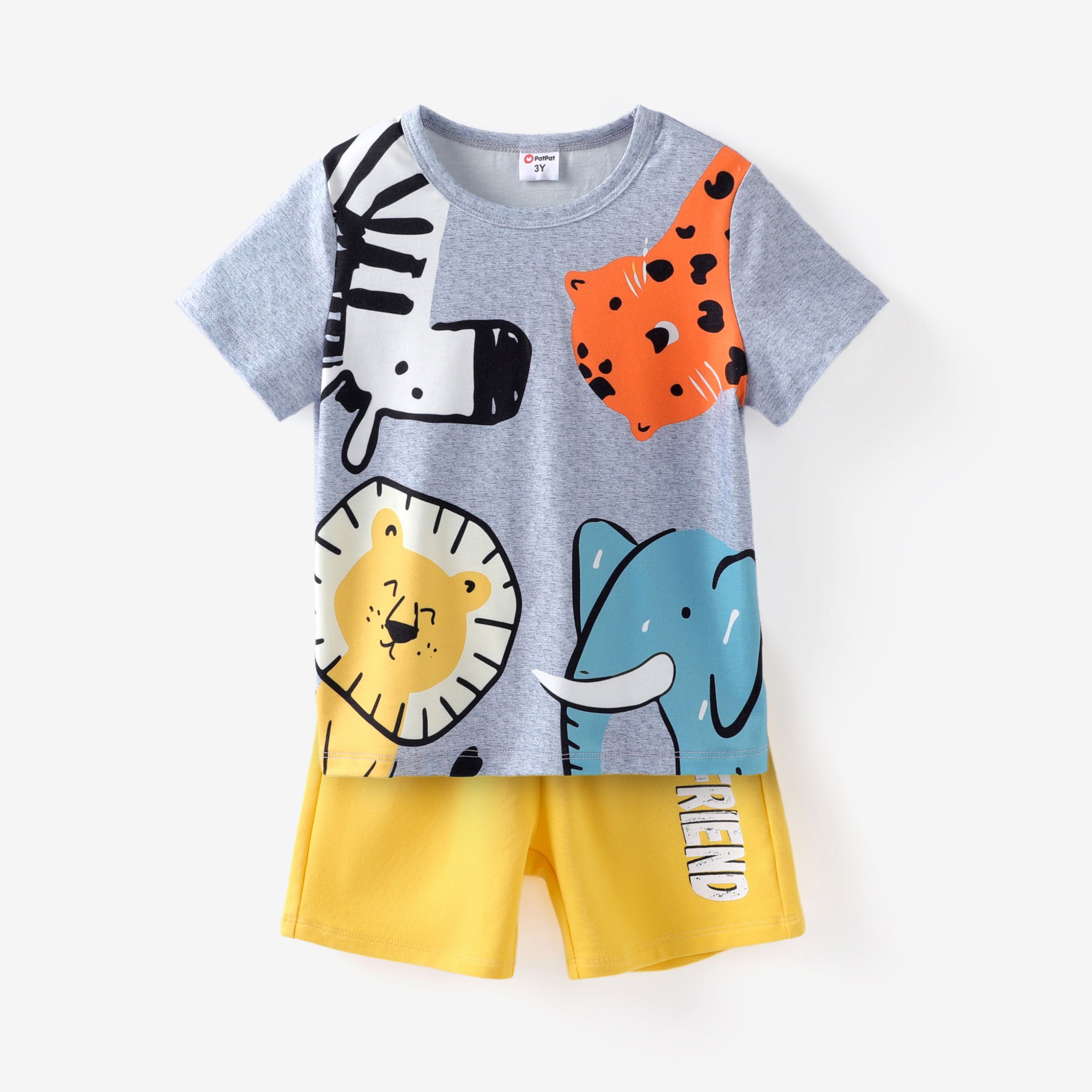 Toddler Boy 2pcs Animal Pattern Tee and Letter Print Shorts Set