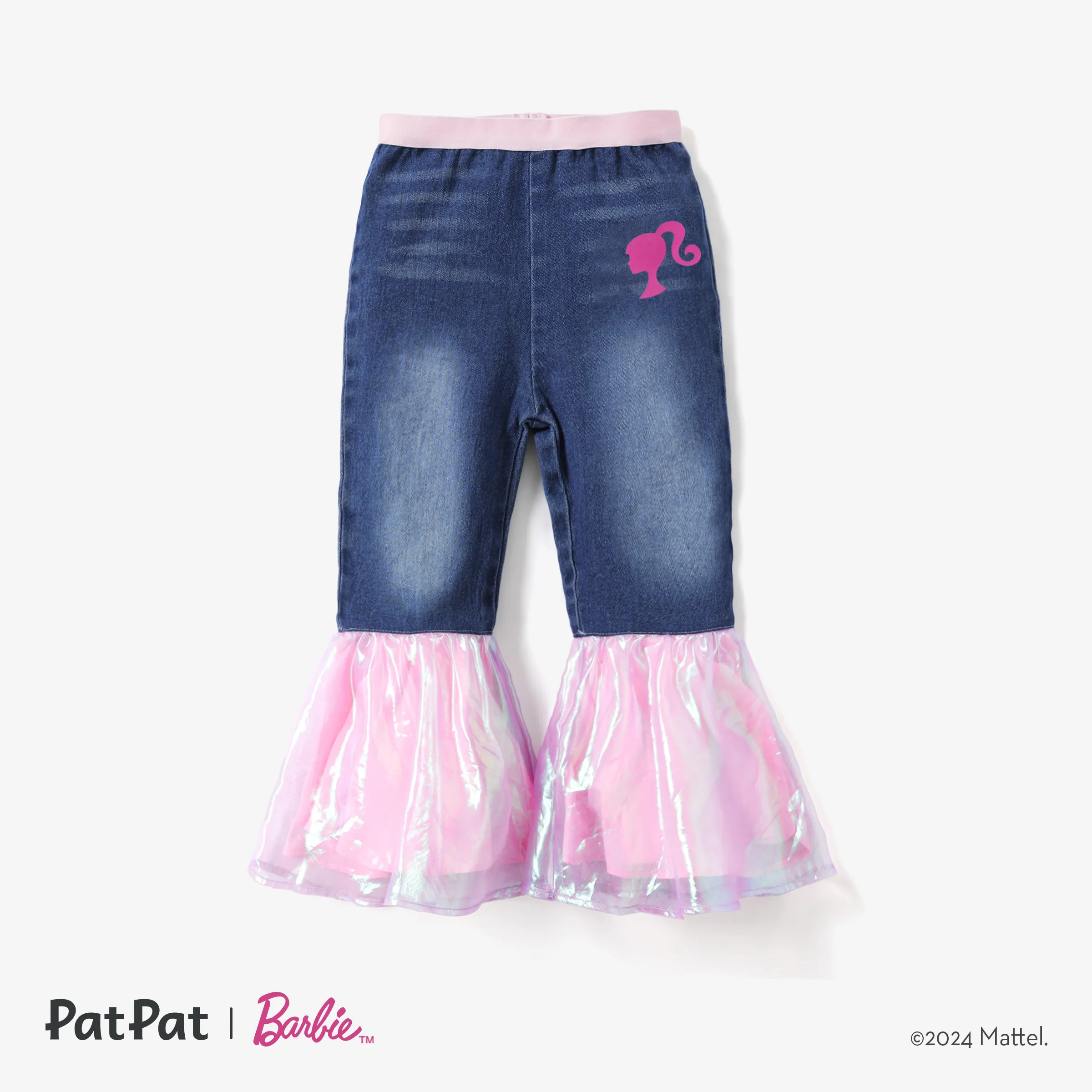 Barbie Toddler Girls 1pc Logo Print Flare Mesh Jeans