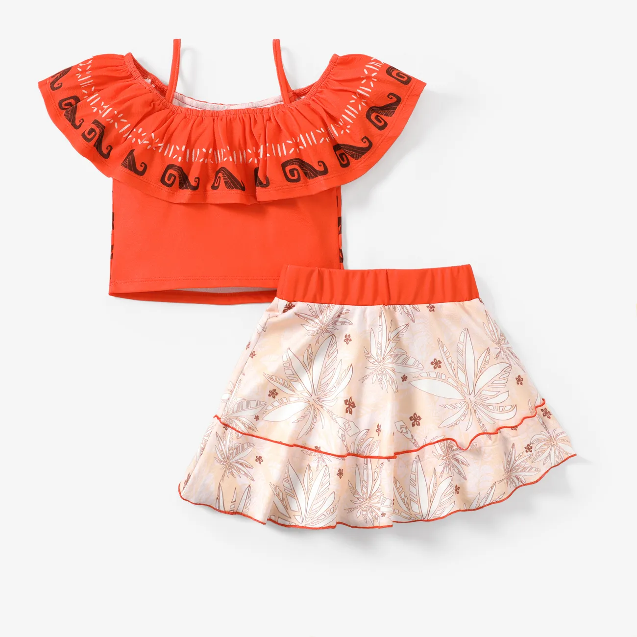 Disney Princess Moana 2pcs Toddler/Kid Girls Palm Leaves Ruffled Bowknot Dress Set orangered big image 1