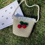 幼兒/兒童甜蜜手工編織草編迷你包，可愛花卉設計 顏色-B