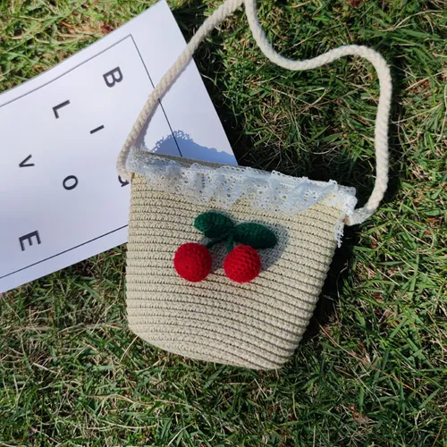 幼兒/兒童甜蜜手工編織草編迷你包，可愛花卉設計