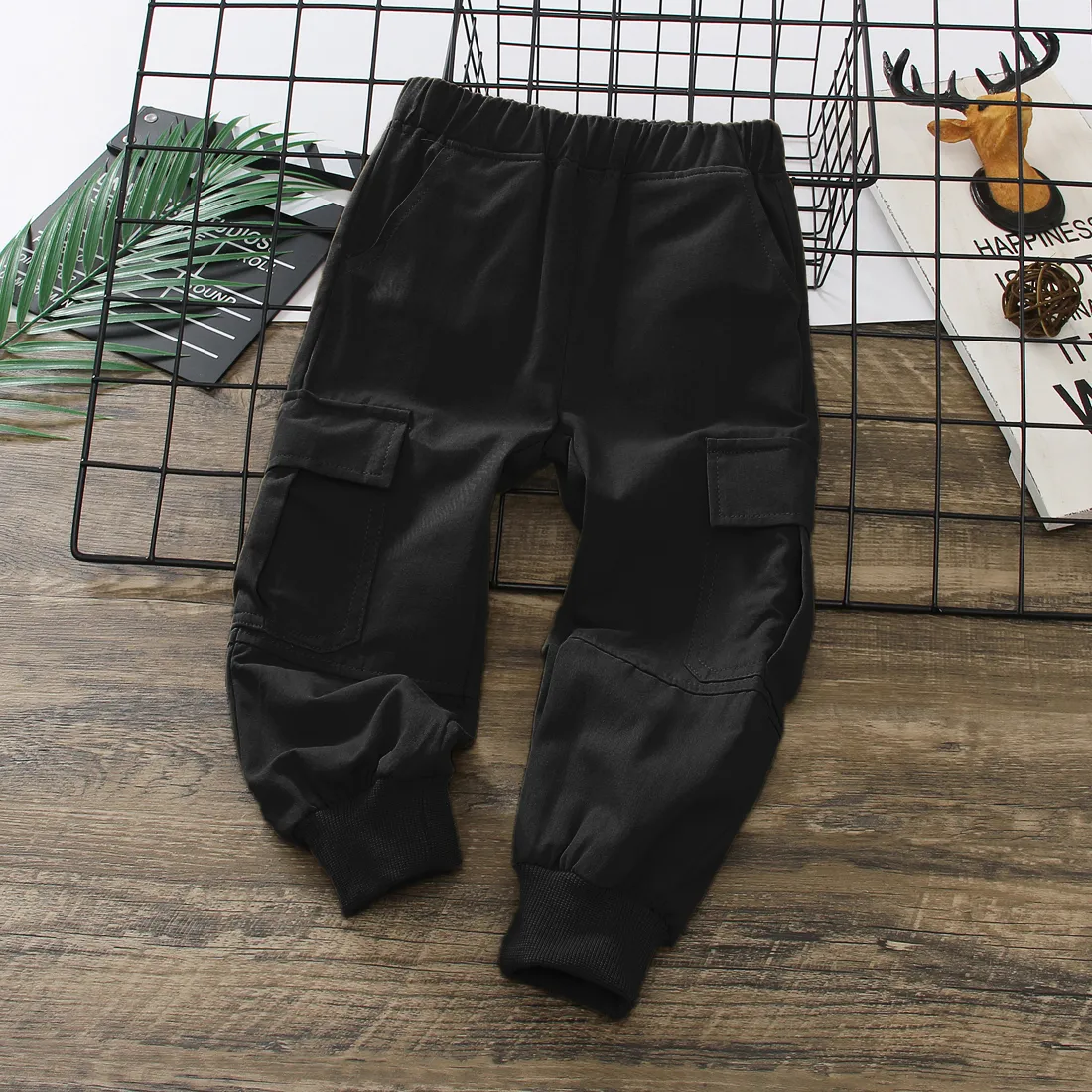 Toddler Boy Trendy Pocket Design Khaki Pants Black big image 1
