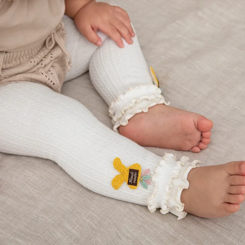 Leggings en coton à trois couches pour bébé/tout-petit avec bordure élégante et fil brillant, conception à double usage pour le bas et les leggings Blanc big image 1