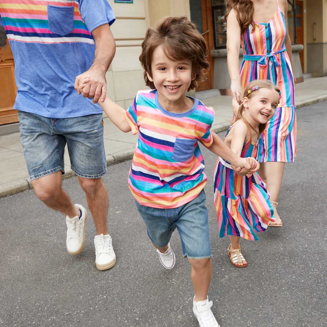 Muttertag Familien-Looks Kurzärmelig Familien-Outfits Sets Farbstreifen big image 1
