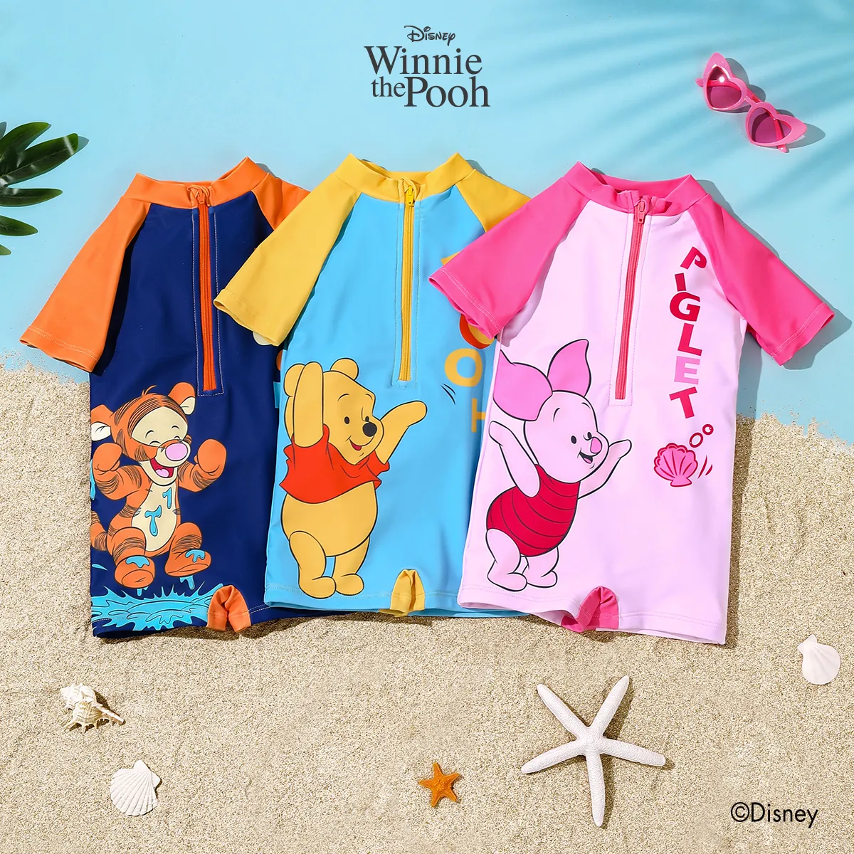 Disney Winnie the Pooh Baby Girl/Boy Character Print Zip Front One Piece Swimsuit Pink big image 1