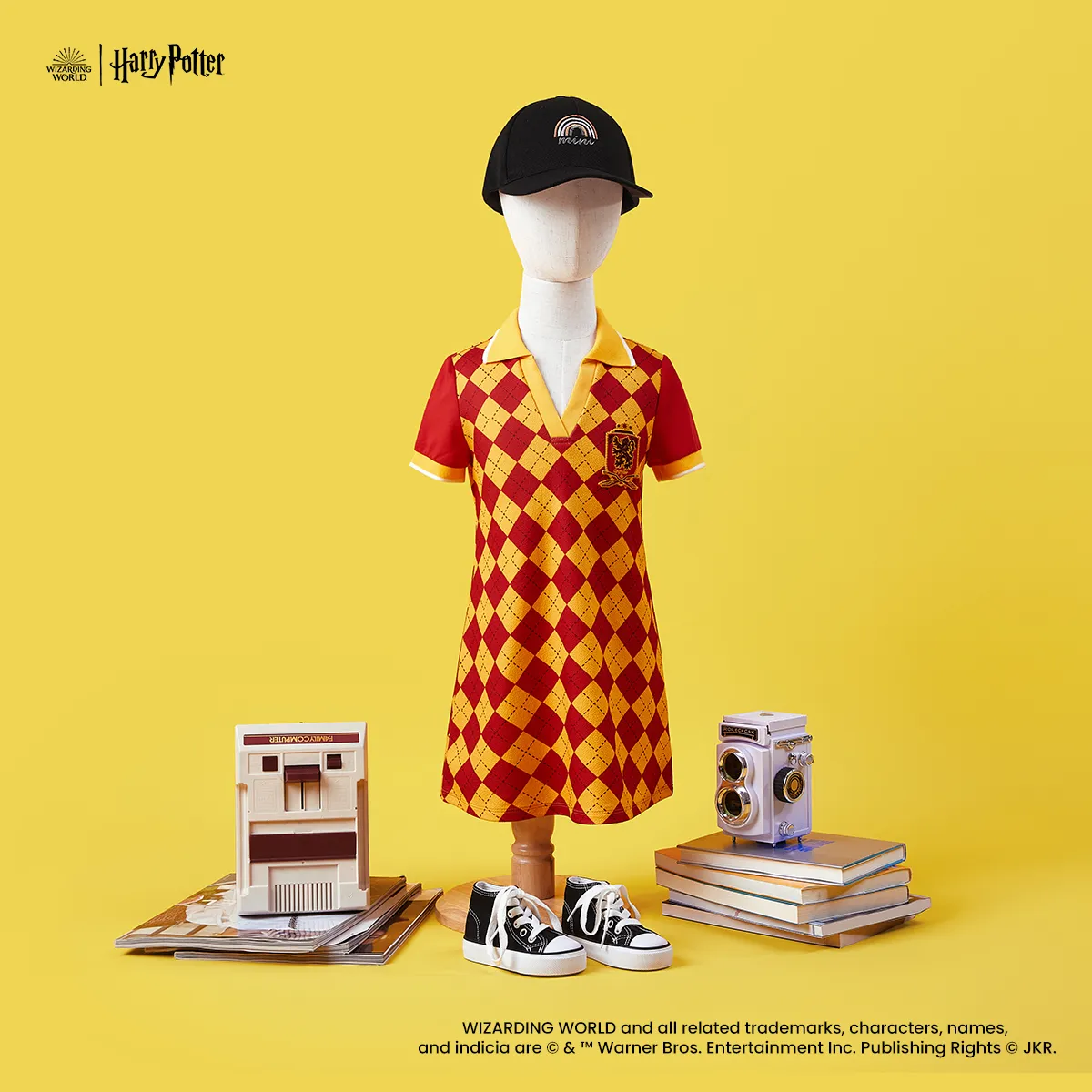 Harry Potter Toddler Girls Checkerboard Pattern Allover Pattern Color Block Badge Polo Collar  A-Line Dress Red