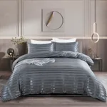 2/3 piezas de ropa de cama de poliéster a rayas de satén de estilo simple, que incluye funda nórdica y fundas de almohada Gris