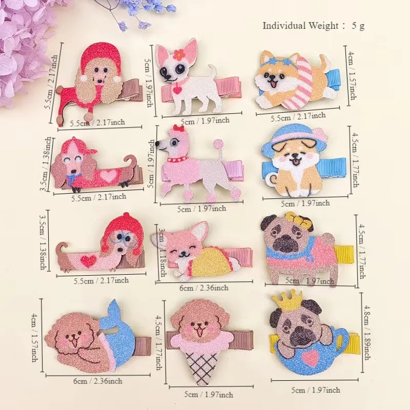 蹣跚學步/兒童女孩甜美可愛卡通寵物狗形狀度假風格髮夾 顏色-A big image 1