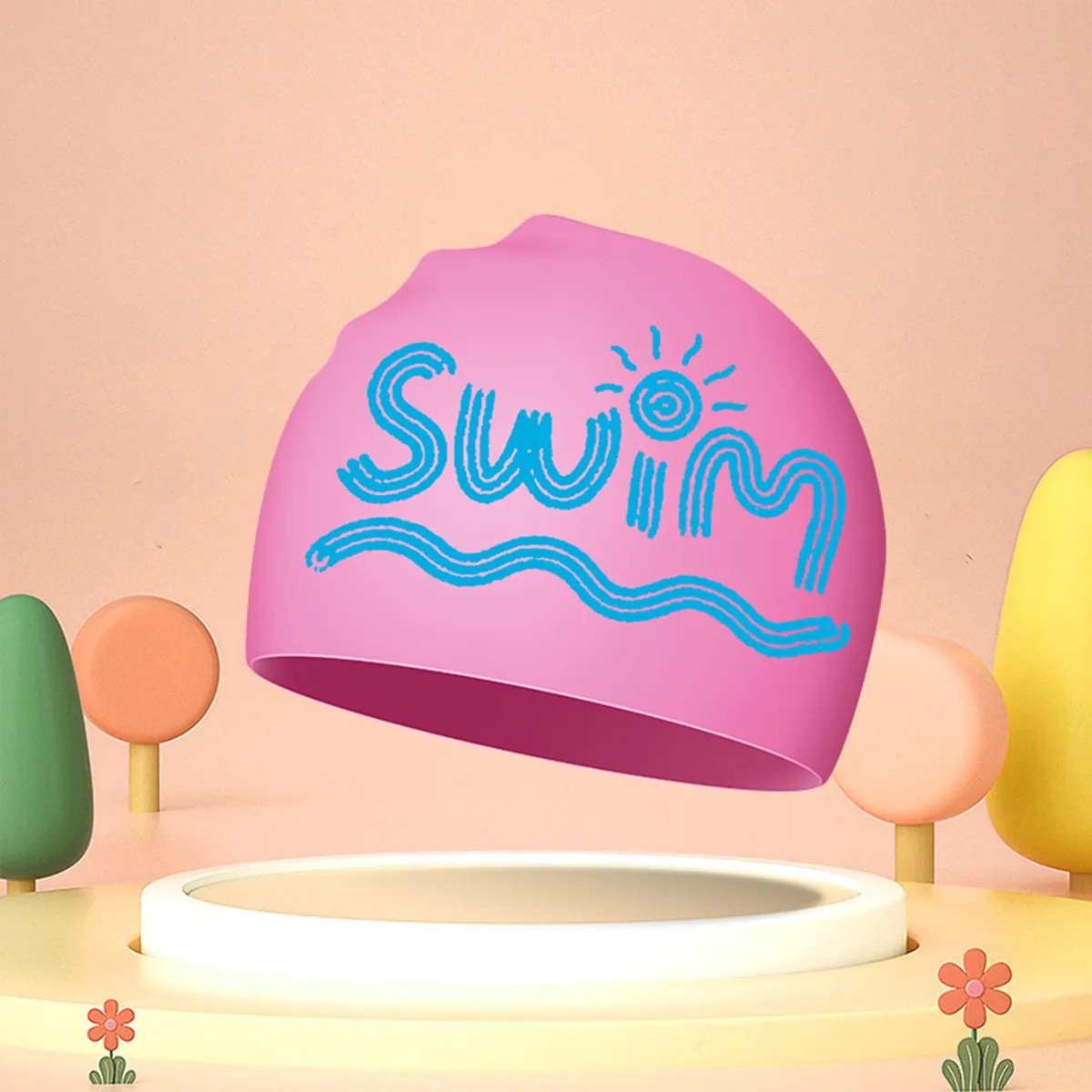 Toddler/kids Cartoon Silicone Letter Swim Cap Pink big image 1