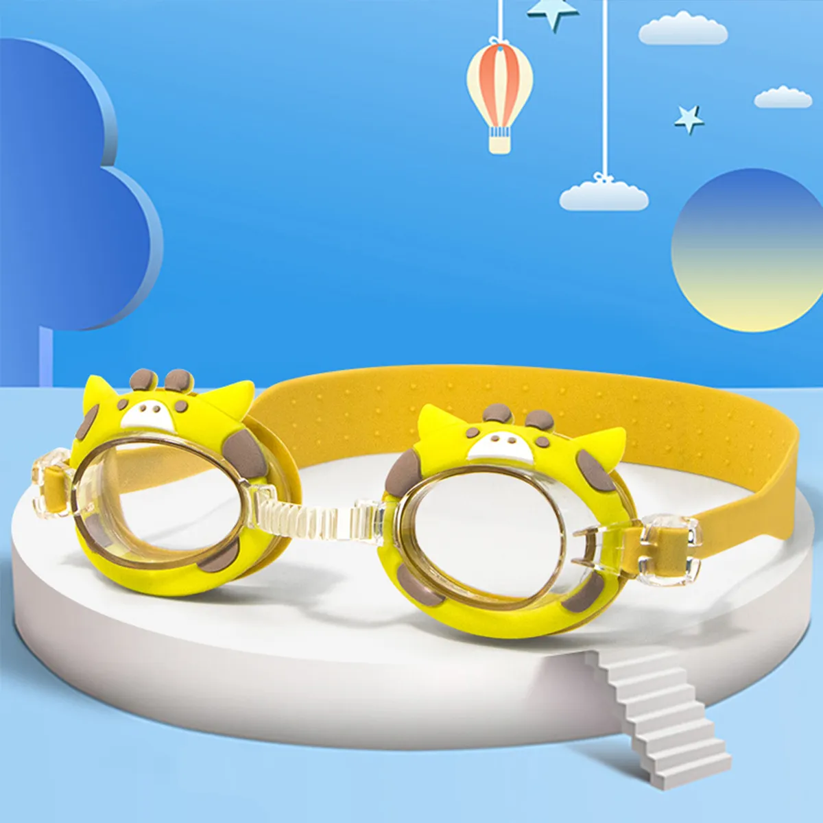 Toddler/kids Sporty Cute Cartoon Animal Waterproof High Definition Swimming Goggles Yellow big image 1