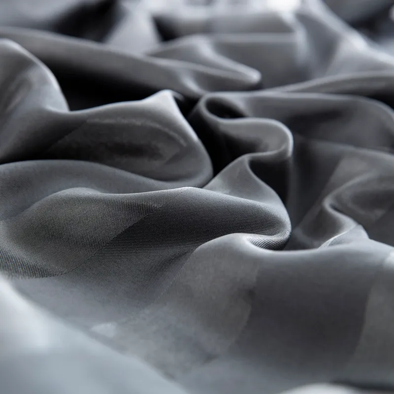 2/3件簡約風格缎麵條紋滌綸床上用品，包括羽絨被套和枕套 灰色 big image 1