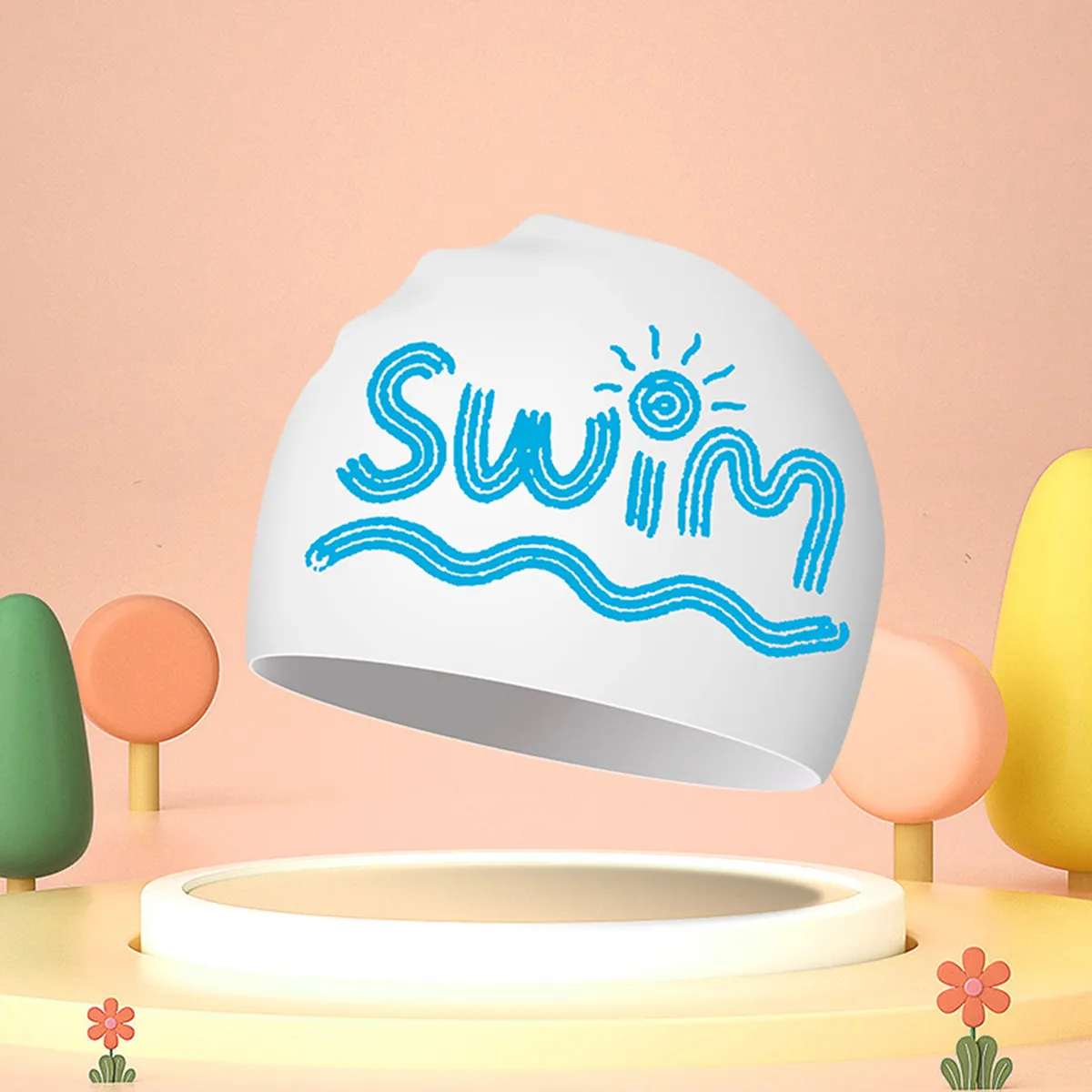 Toddler/crianças desenhos animados Silicone Carta Swim Cap Branco big image 1