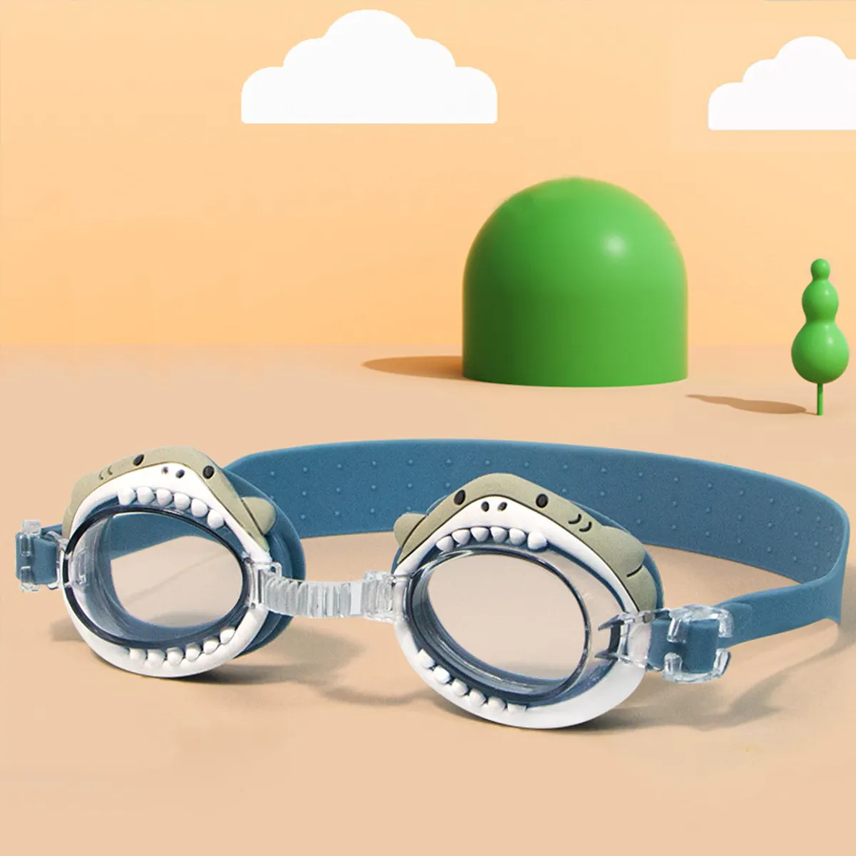 Gafas de natación de alta definición impermeables de animales de dibujos animados lindos deportivos para niños pequeños / niños Gris azulado big image 1