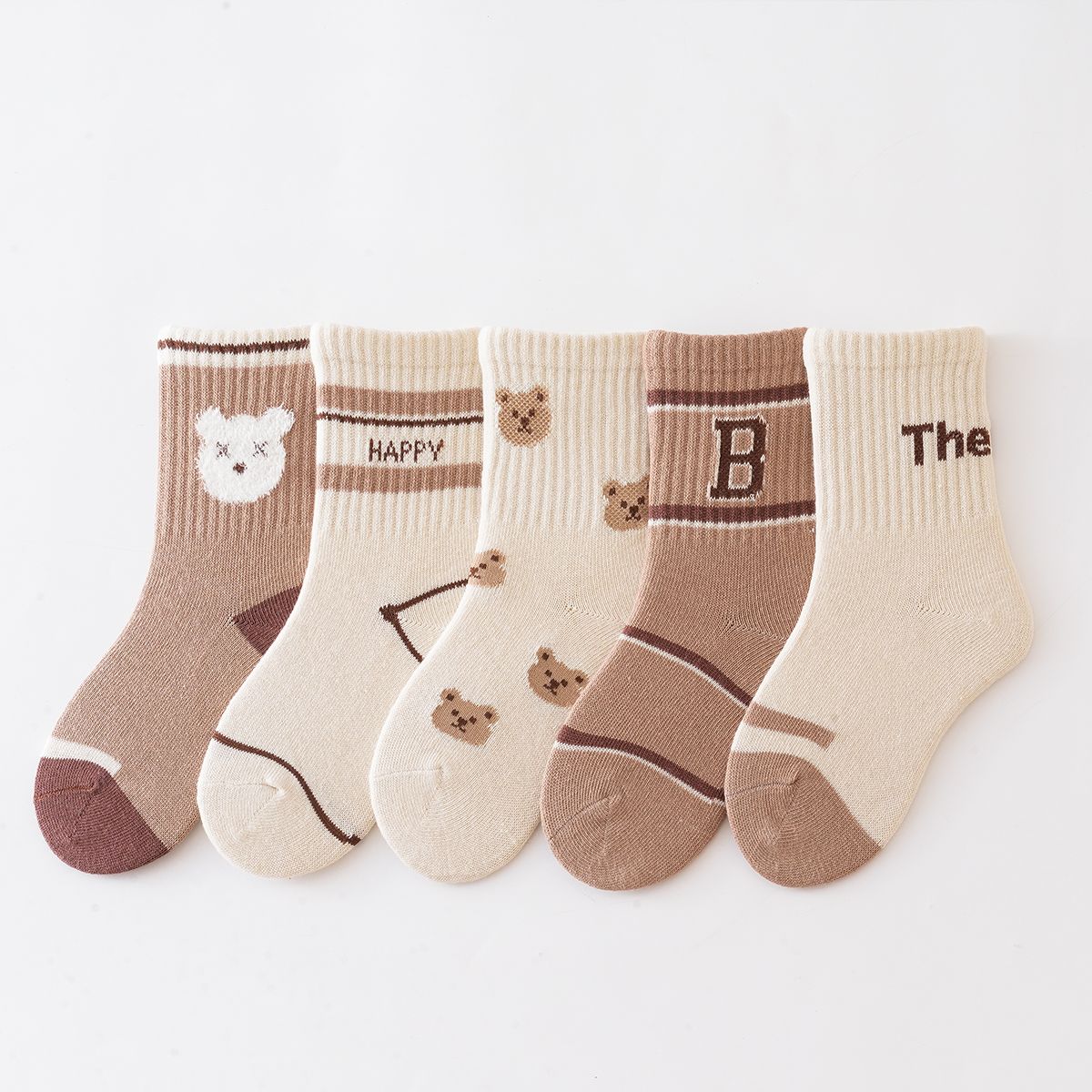 5-pack Baby/toddler/kids Childlike Breathable Little Bear Mid-Calf Socks