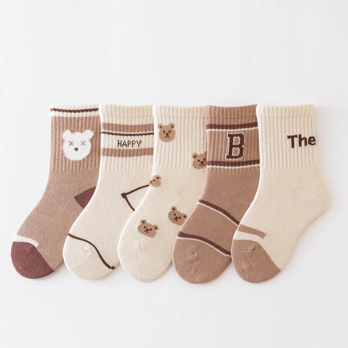 

5-pack Baby/toddler/kids Childlike Breathable Little Bear Mid-Calf Socks