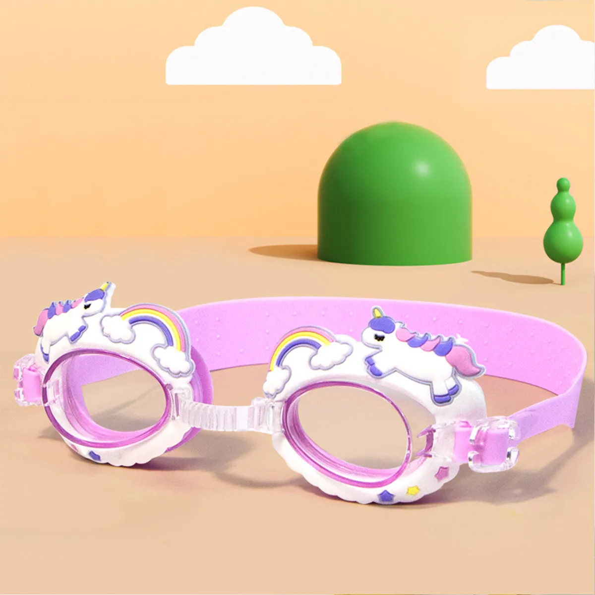 Toddler/kids Sporty Cute Cartoon Animal Waterproof High Definition Swimming Goggles Pink big image 1