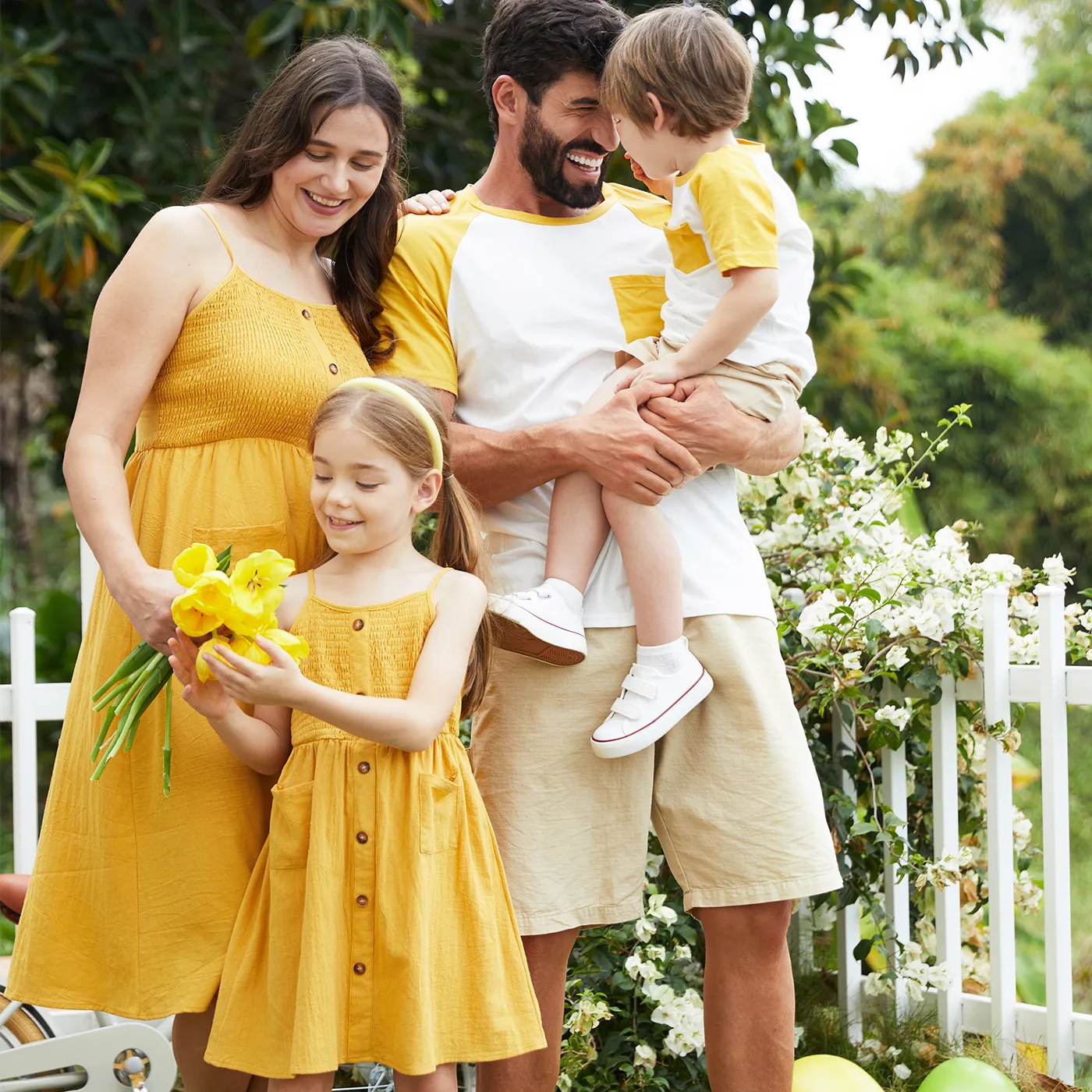 

Family Matching Raglan Sleeves T-shirt or Shirred Strap Dress with Button & Pocket Sets