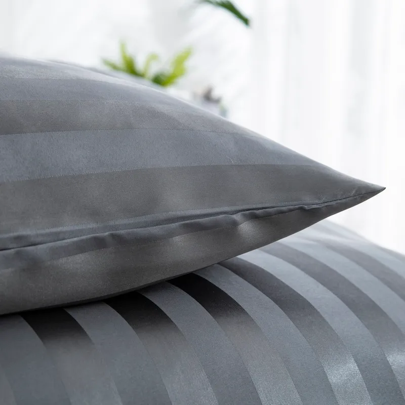 2/3pcs Simple Style Satin Striped Polyester Bedding,including Duvet Cover and Pillowcases Grey big image 1