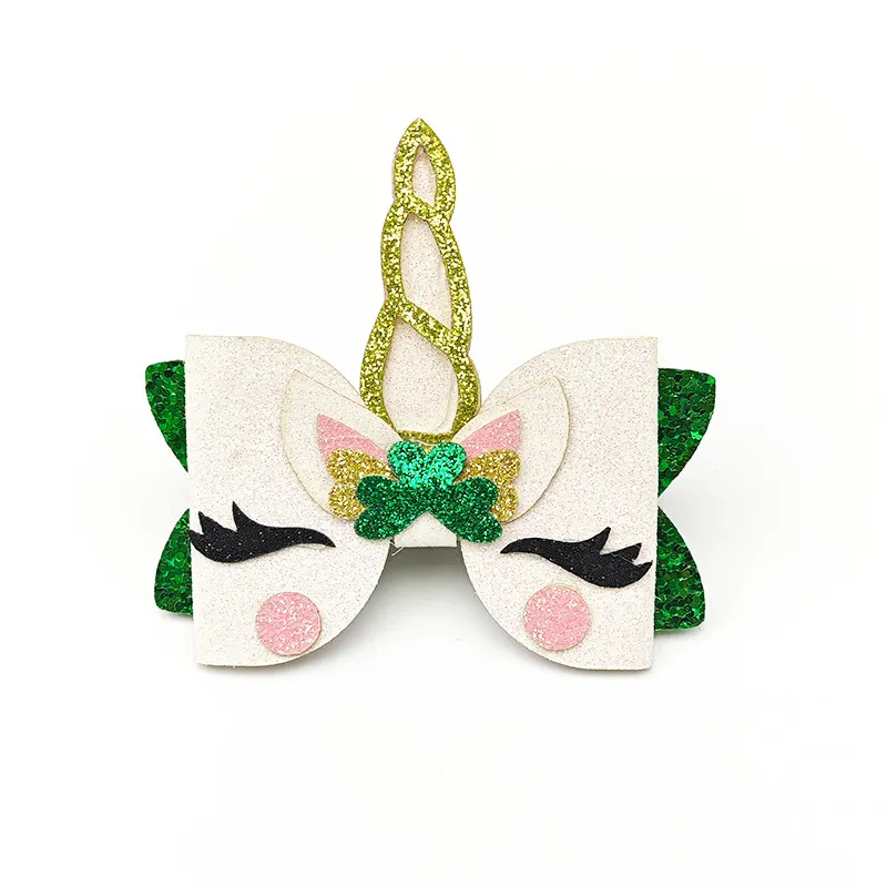 Bambino/bambini Ragazza Dolce St. Patrick's Day Glitter Unicorno Copertura Completa Clip Per Capelli Bianco big image 1
