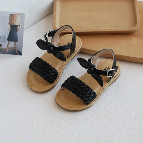 Sandalias de hebilla de diseño de lazo de cuero tejido casual para niños pequeños / niños