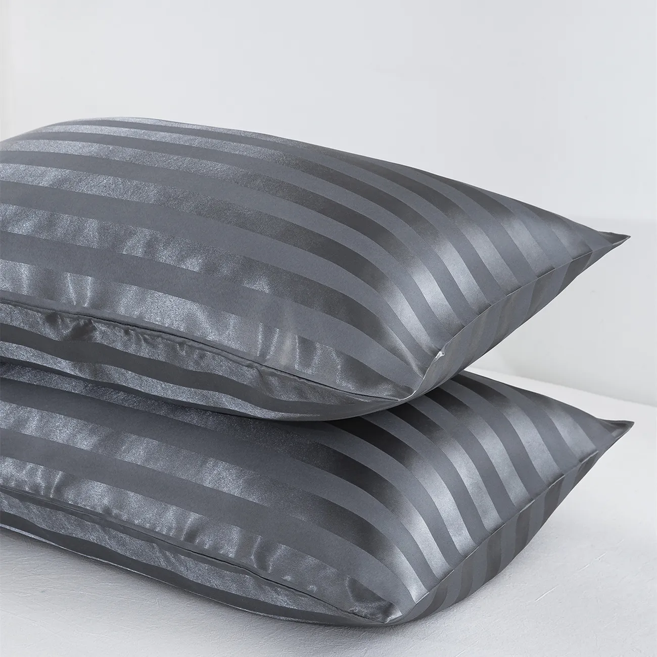 2 fundas de almohada de satén sólido de lujo discretas en 4 tamaños para ropa de cama Gris big image 1