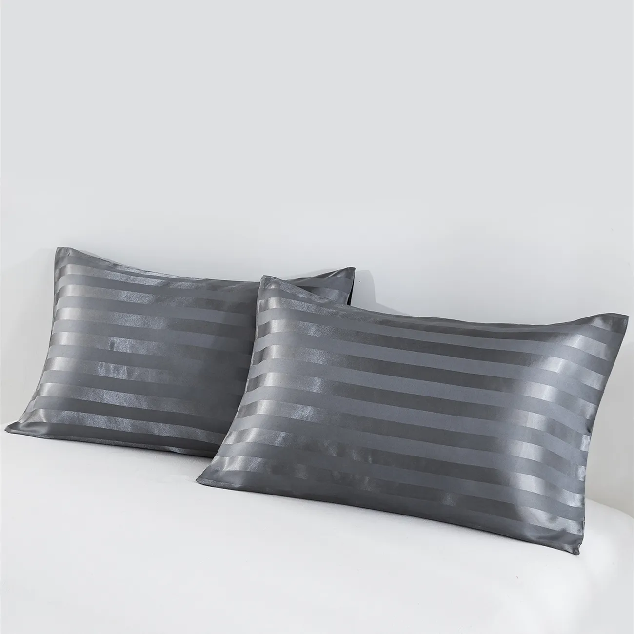 2pcs Low-Key Luxury Solid Satin Pillowcases in 4 Sizes for Bedding Grey big image 1