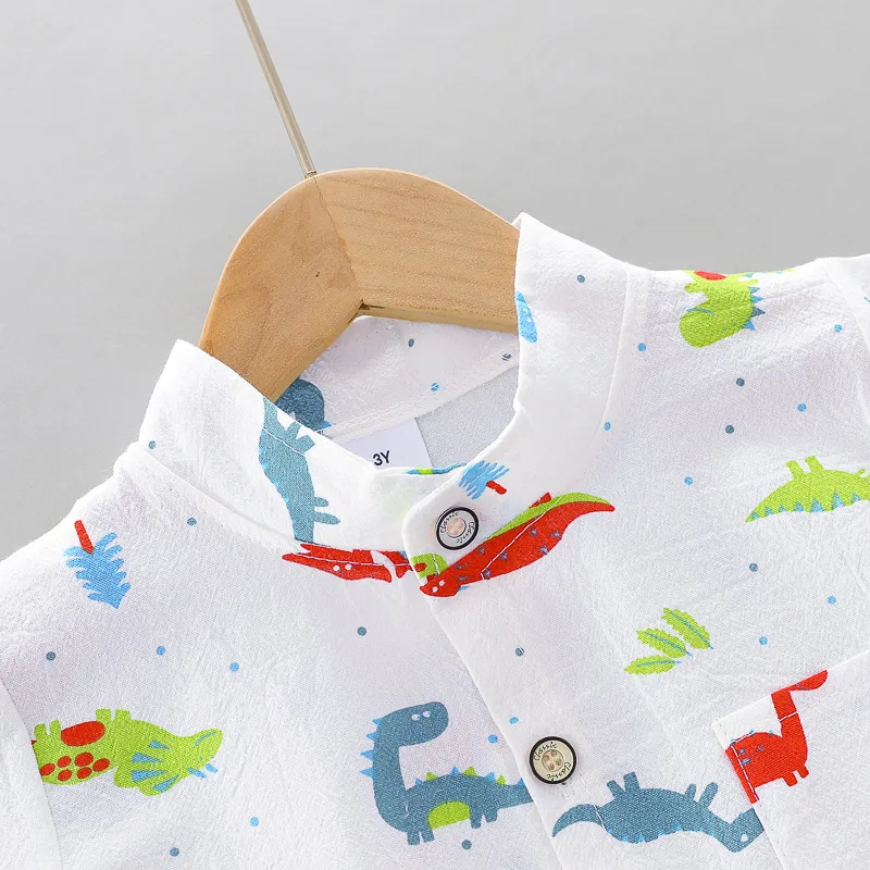 100% Cotton 2pcs Dinosaur Print Short-sleeve Baby Set White big image 1