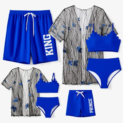 Family Matching Letter Printed Drawstring Swim Trunks or Shell Edge Bikini with Optional Cover Up
