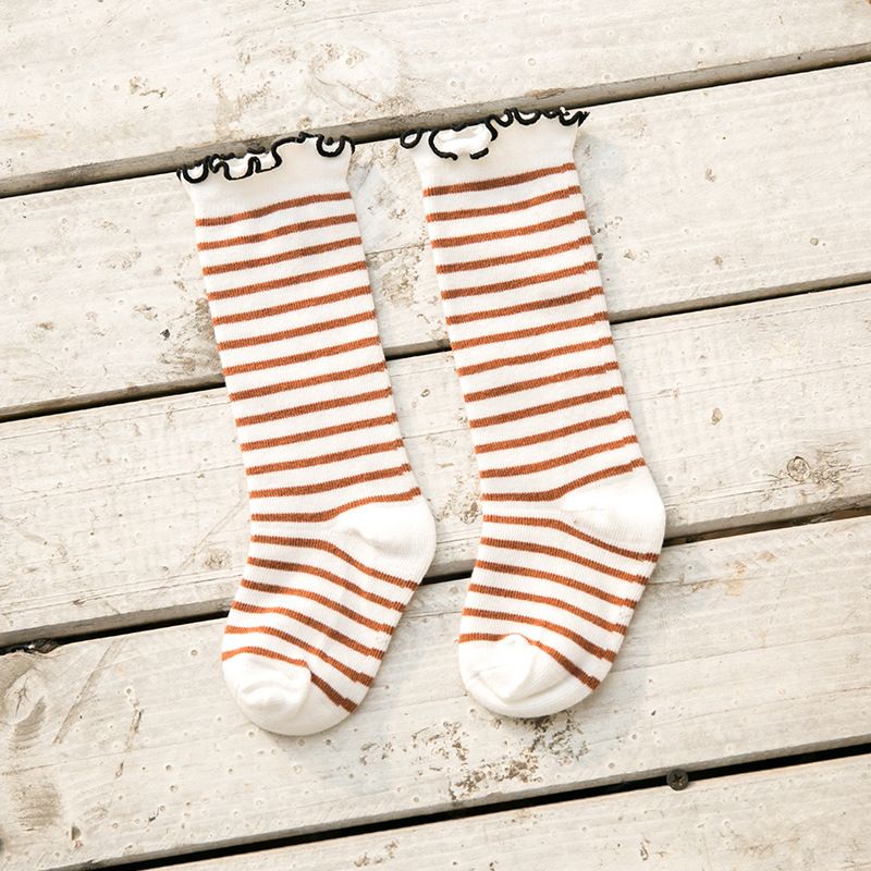 Toddler/kids Sweet Striped and Polka Dot Pattern Mid-Calf Socks with Rolled Edges