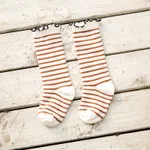 Crianças / crianças Sweet listrado e Polka Dot Pattern meias de bezerro médio com bordas enroladas Gengibre