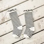 Crianças / crianças Sweet listrado e Polka Dot Pattern meias de bezerro médio com bordas enroladas Preto